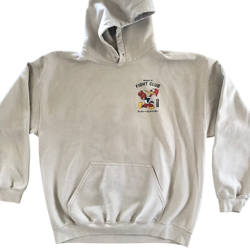 Riot Society Woody Woodpecker Fight Club Hoodie Mens Large Tan Japanese Graphic